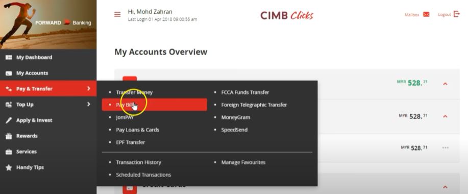 Cara bayar redONE melalui CIMB Clicks